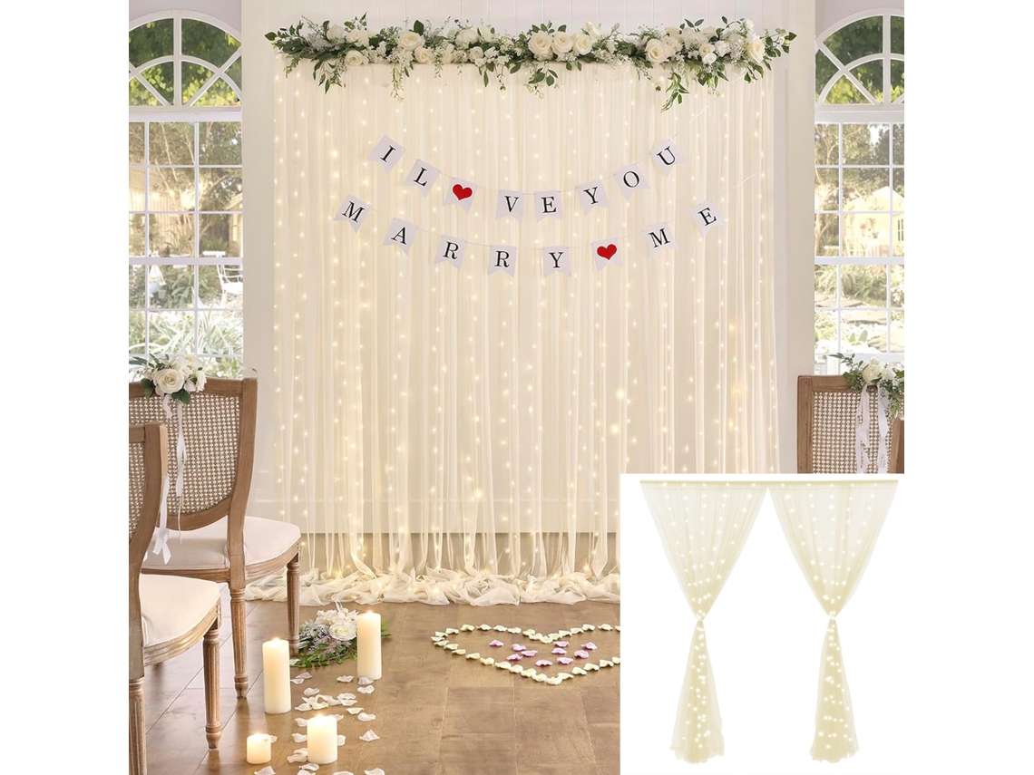 Cortina Transparente Com Iluminação De Led Para Decoração De Festa