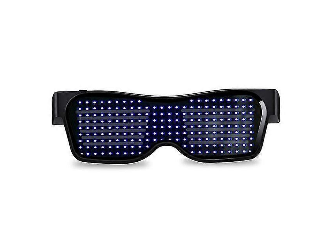 Óculos de LED para festas, com controle por aplicativo, Bluetooth, idiomas personalizáveis, carregamento USB, luzes brilhantes e design em formato de S.