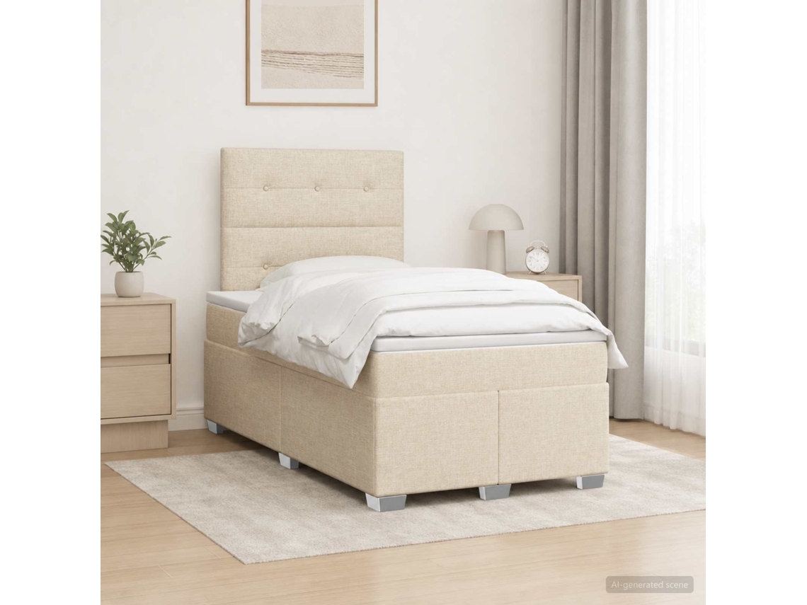 Vidaxl Cama Box Spring Com Colchão Creme 120 X 200 Cm Tecido
