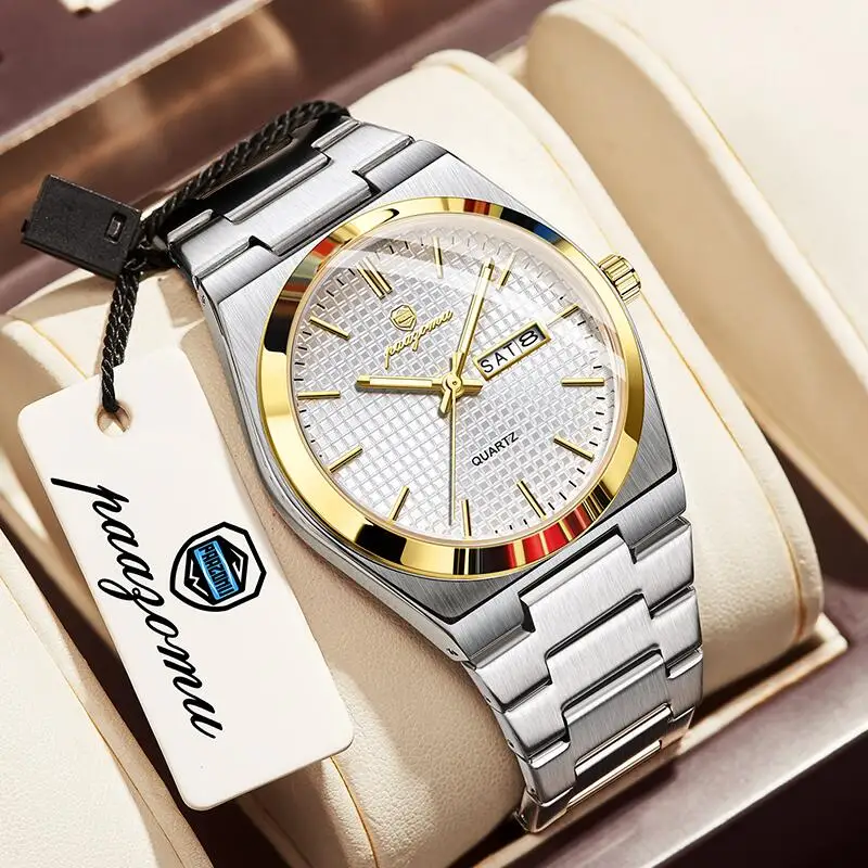 Relógio De Luxo (dourado E Branco) Com Mecanismo De Quartzo, Resistente À Água E Com Mostrador De Data Luminoso.