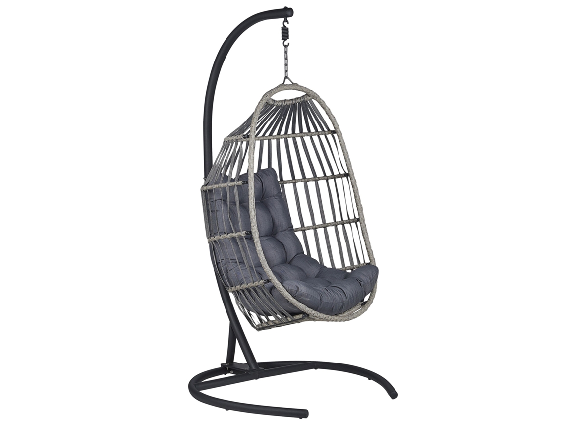 Silla Colgante Con Soporte Beliani Sesia De Tela, Ratán Sintético Gris 105x105x198