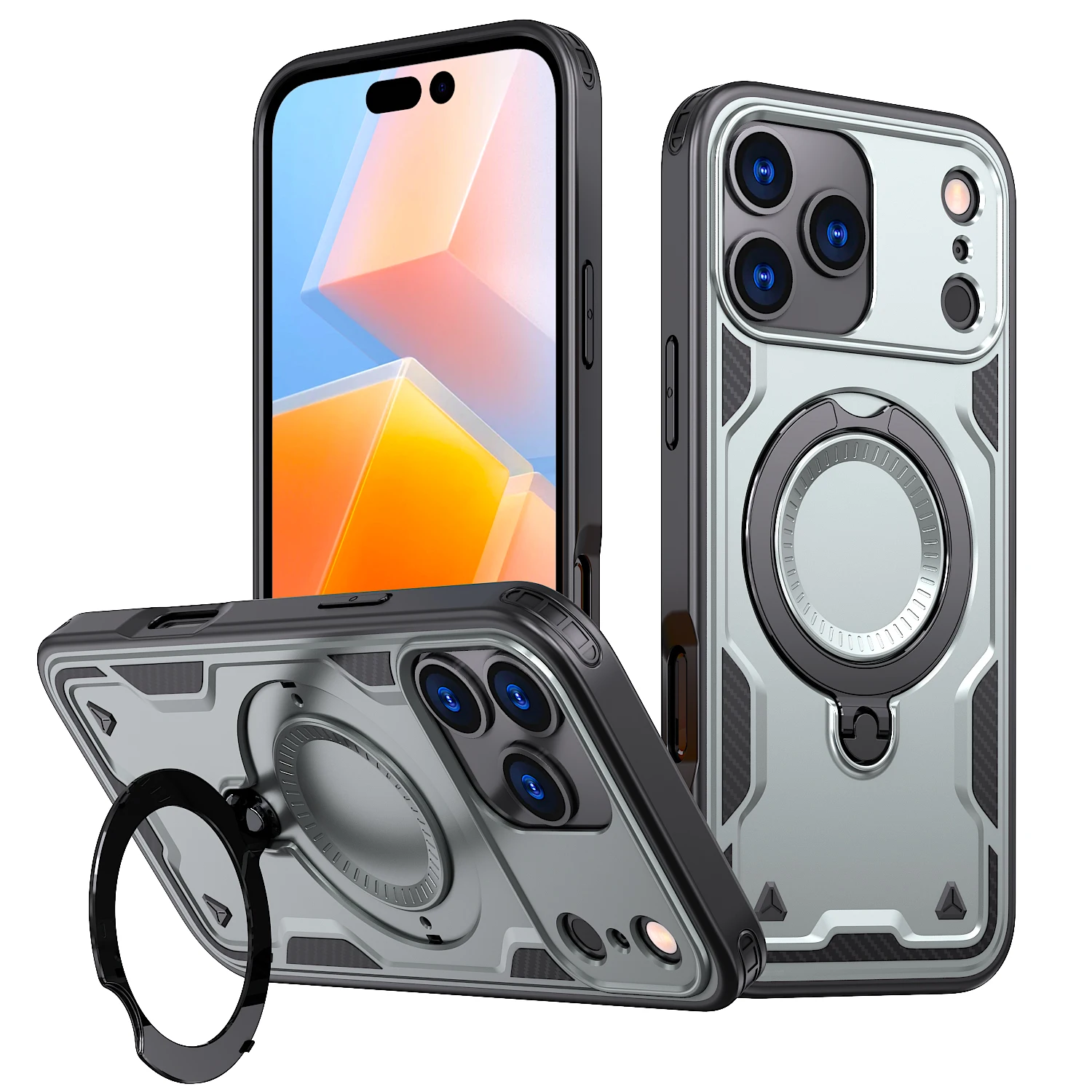 (cinza, Iphone 13 Pro Max) Capa Resistente E Reforçada Para Iphone Com Suporte Magnético Para Carregamento Sem Fio.