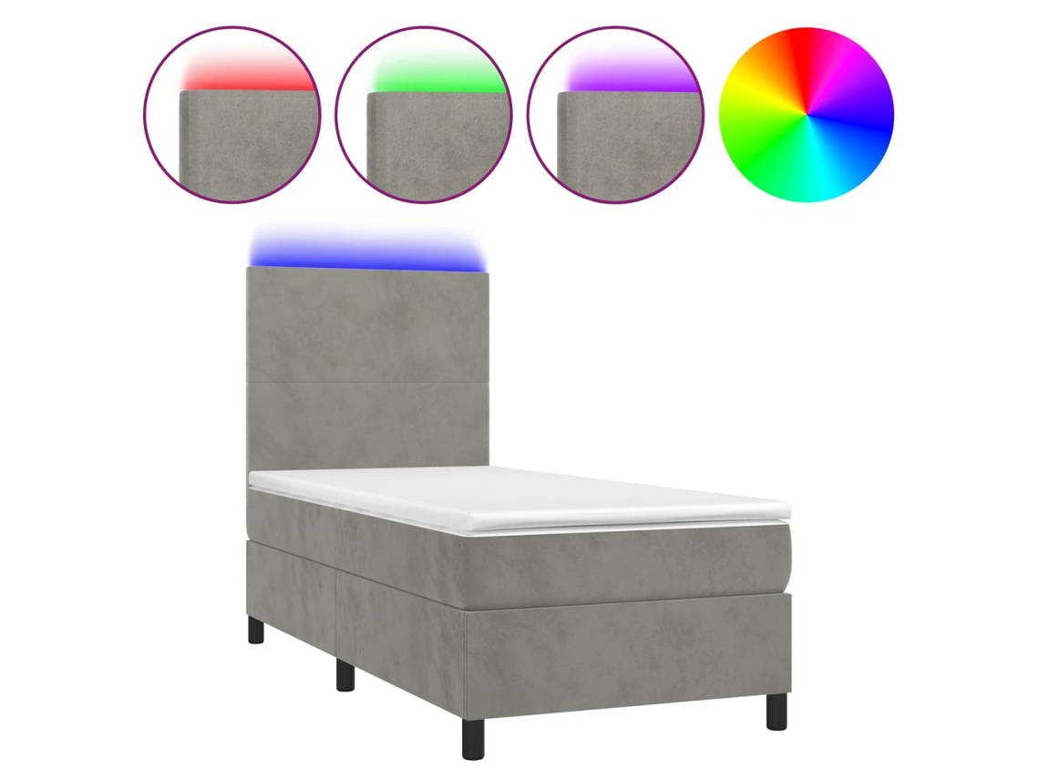 Cama Box Spring com Colchão LED 80x200 cm Veludo Cinzento Claro MAISON EXCLUSIVE