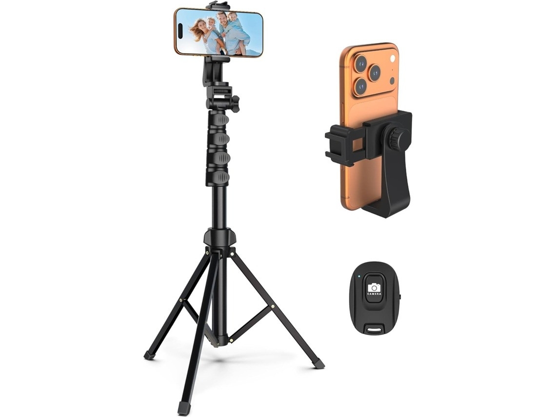 Tripé De 64" Para Celular E Câmera Com Altura Ajustável Remotamente E Cabeça Multiângulo (preto)
