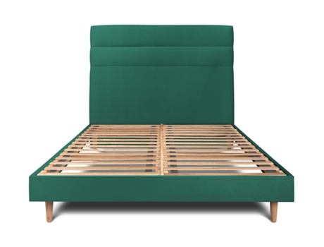 Cama com Cabeceira Linha SOMMEIL_DE_PLOMB Tecido Veludo Verde (200x200cm)
