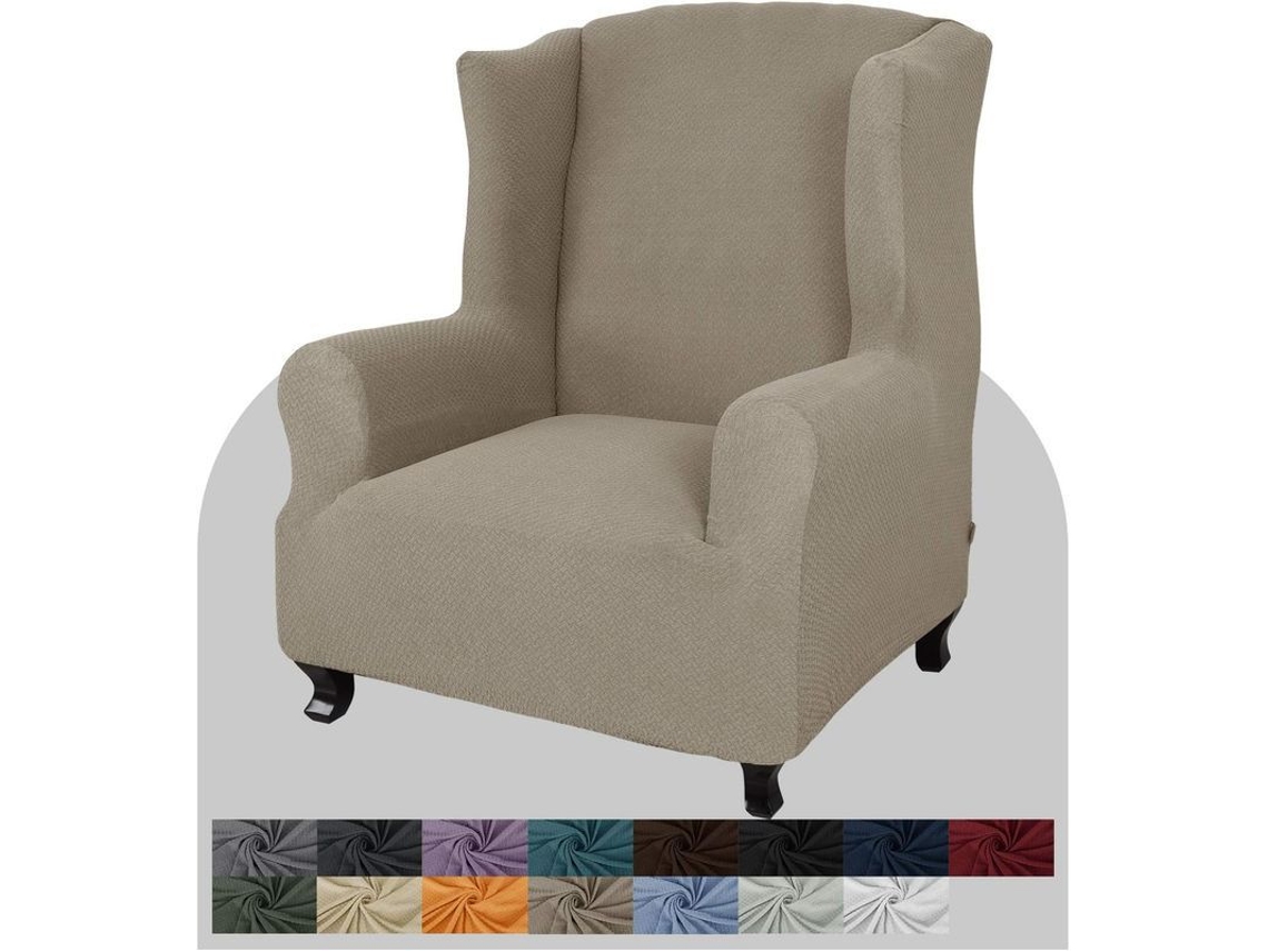 Funda para Sillón de Alas 1 Pieza Elástica Spandex Jacquard Protector de Sofa Con Barra de Espuma Color Caqui