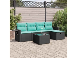 Vidaxl 6 Pcs Conjunto Sofás De Jardim C/ Almofadões Vime Pe Preto