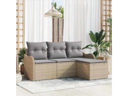 Vidaxl Conjunto de Sofá de Jardim com Armazenamento 4 Pcs Bege Vime Pe