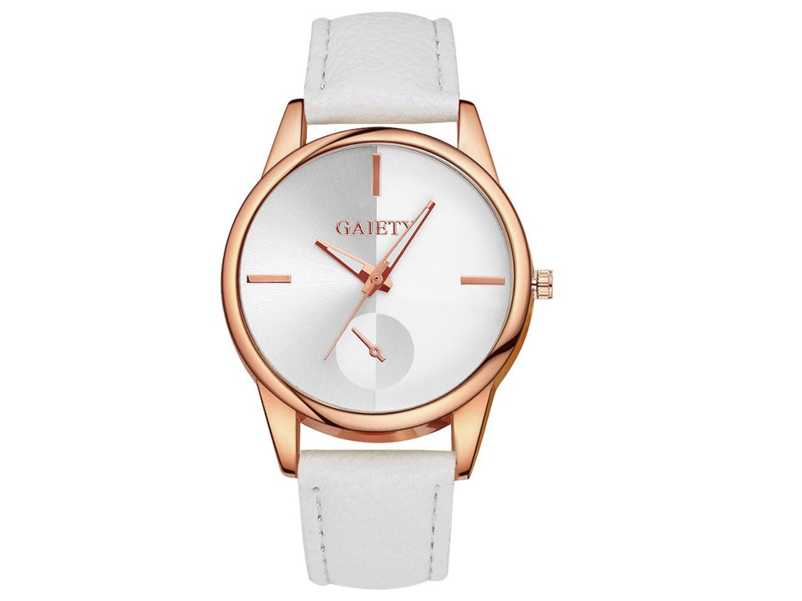 Reloj De Pulsera De Cuero Pu Gaiety Con Dial Redondo Analógico De Cuarzo (blanco)