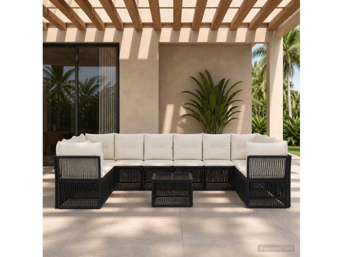 Vidaxl Conjunto De Sofá De Jardim 11 Pcs Preto Vime Pe