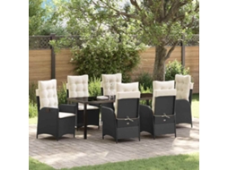 Vidaxl Conjunto De Jantar Para Jardim 7 Unid. Preto Vime Pe