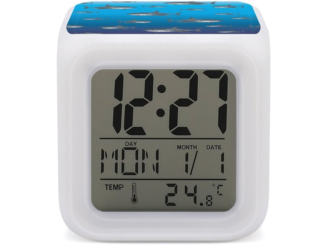 Despertador Digital Infantil, Com Design De Tubarão Branco, 7 Cores Azuis, Luz Noturna Para Quarto, Escritório E