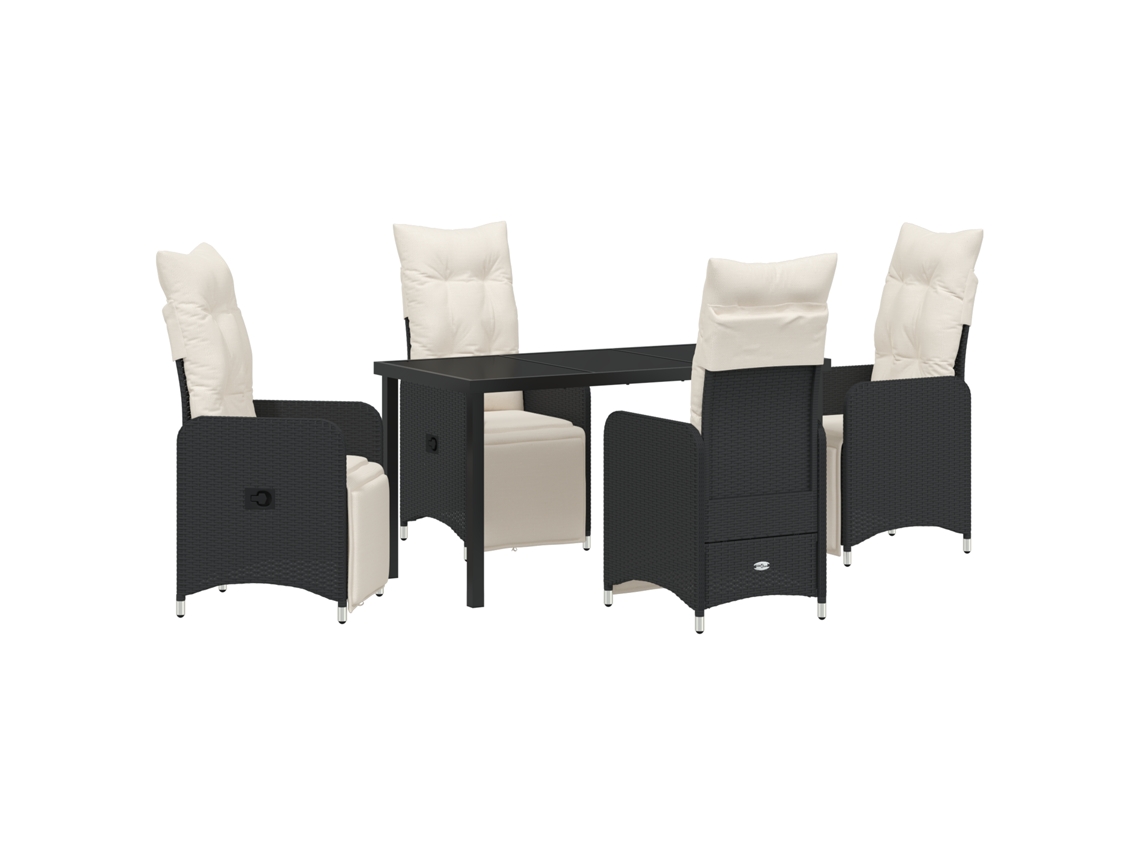 Conjunto 5 Cadeira Com Encosto Ajustável Vidaxl Preto Vime Pe (140 X 70 X 73 Cm)