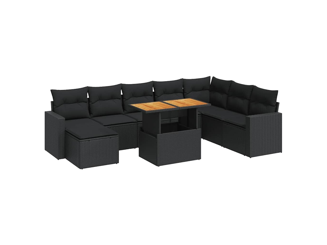 Conjunto de 9 Sofás para Jardim com Almofadões Vime Pe Preto MAISON EXCLUSIVE (N/A)
