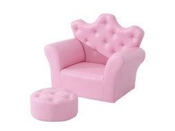 Sofa Infantil Com Puff, Sofá Princesa Para Crianças, Mini Couch Para Quarto, Sala De Jogos E Cantinho De Abraços, Rosa