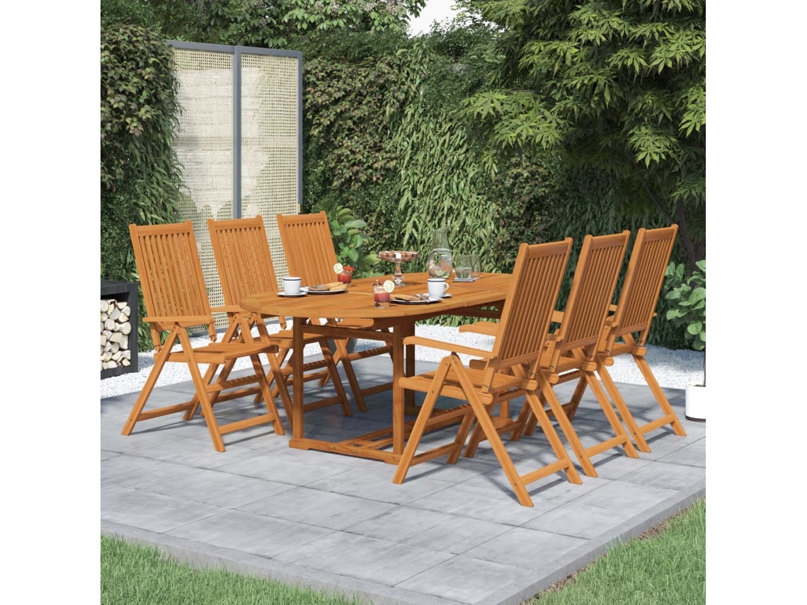Vidaxl 7 Pcs Conjunto De Jantar Exterior Madeira Acácia Maciça 150-200 Cm
