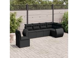 Vidaxl 6 Pcs Conjunto Sofás De Jardim C/ Almofadões Vime Pe Preto