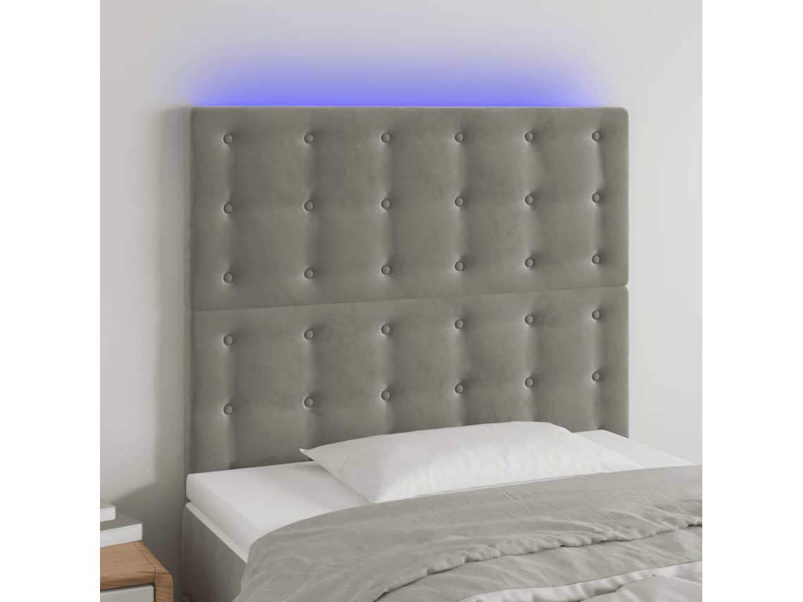 Vidaxl Cabeceira Cama C/ Luzes Led Veludo 90x5x118/128cm Cinza-claro