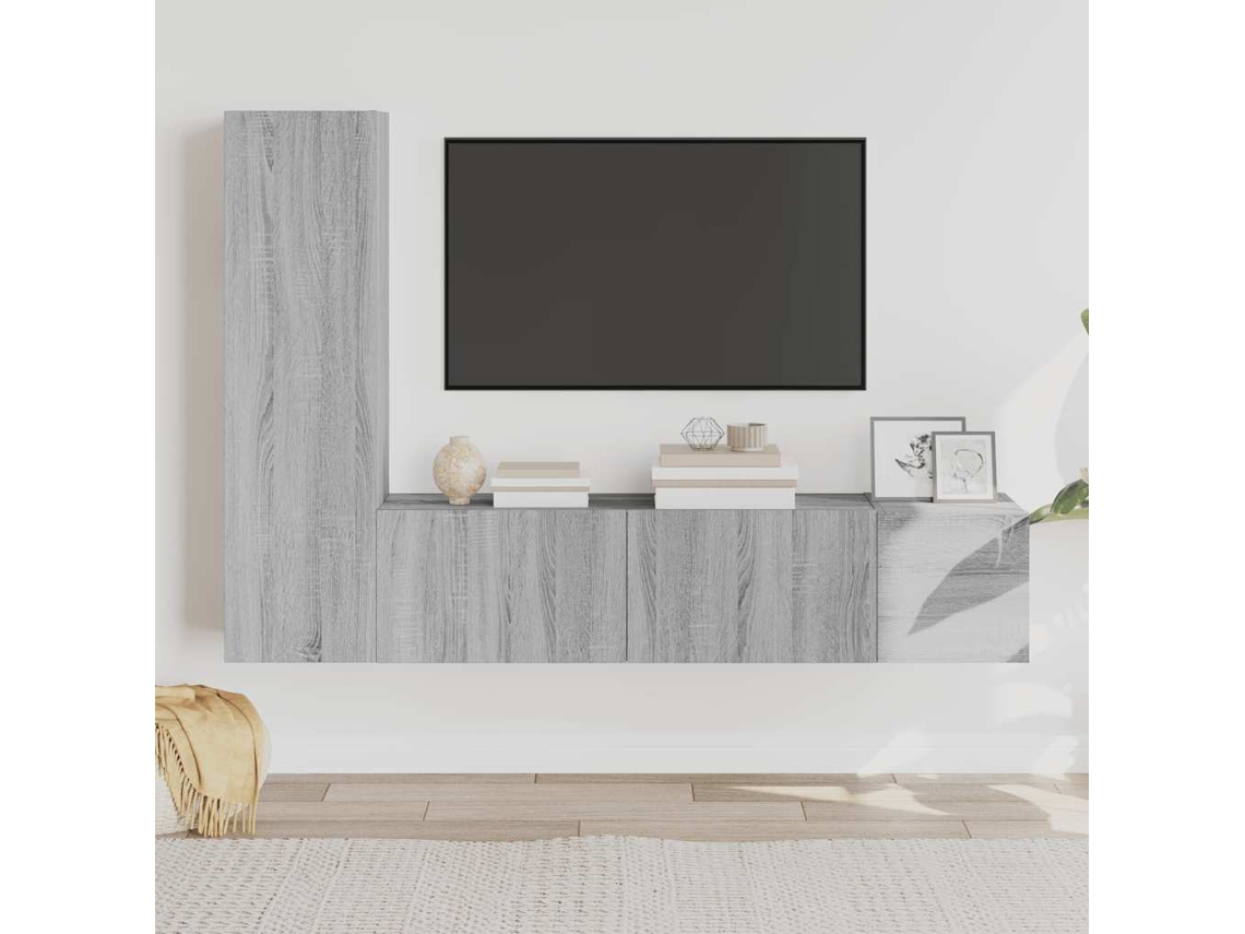 Vidaxl Conjunto Móveis De Tv 3 Pcs Madeira Processada Sonoma Cinza