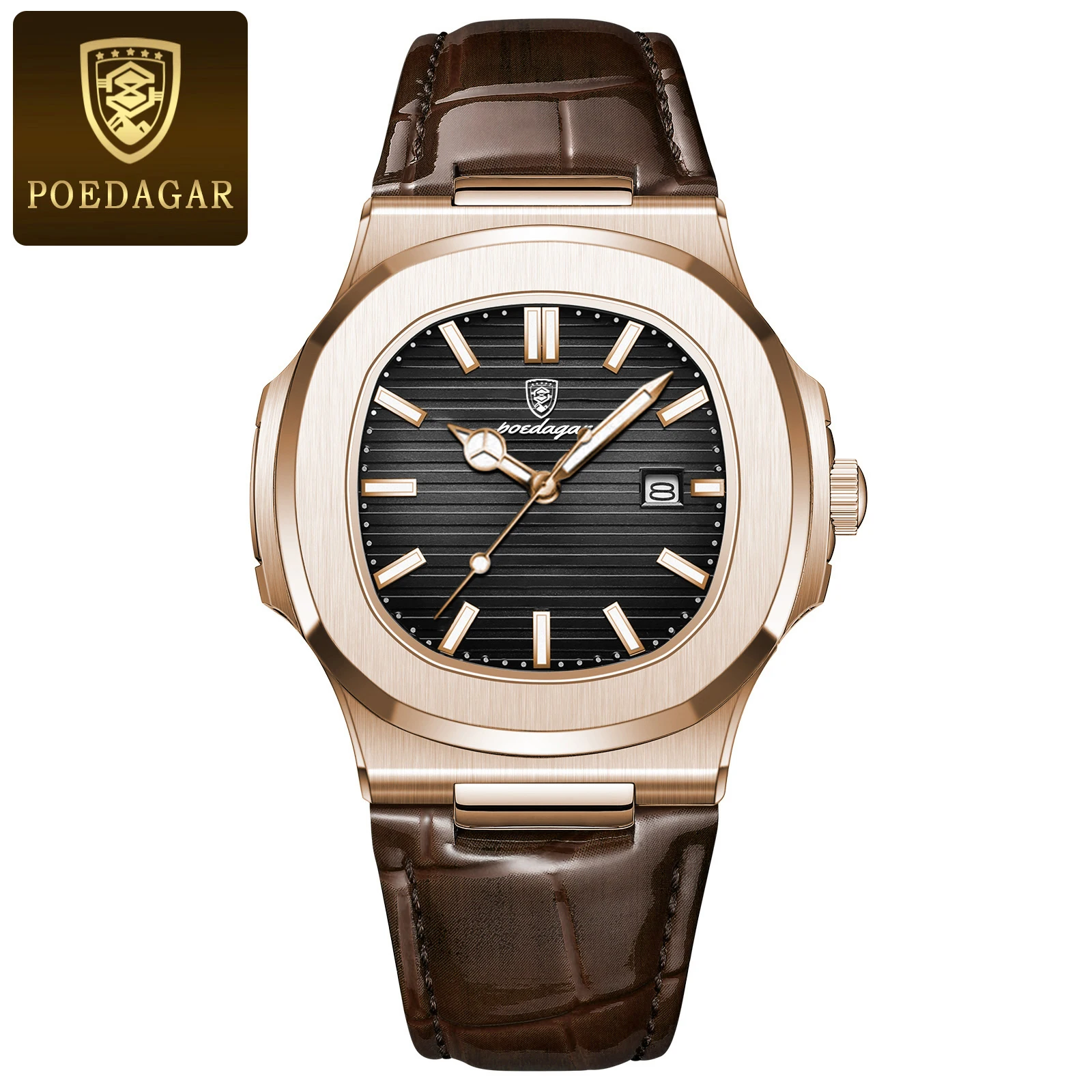 Relógio masculino casual quadrado (dourado rosa), à prova d'água, luminoso, com monitor de pulso e visor de dados, ideal para negócios.
