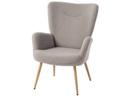 Poltrona Estofada em Tecido Bouclé com Encosto Alto e Apoios de Braço, 71x74x97,5cm, Cinza TOPBRICO