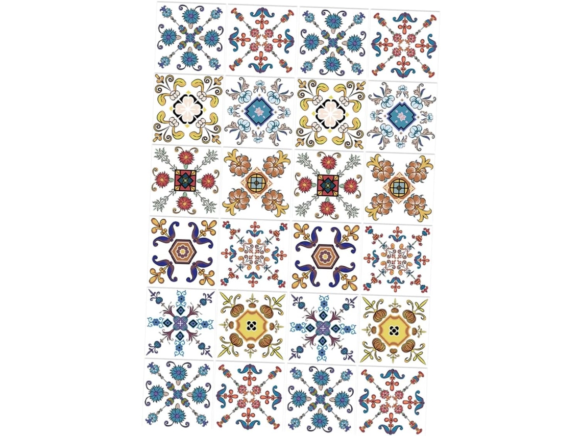 Conjunto De 72 Adesivos Autoadesivos Impermeáveis Com Estampa Vintage De Azulejos.
