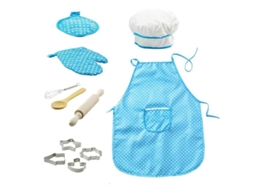 2026 set de Brinquedos de Chef Linjou com Traje e Acessórios de Cozinha 11 Peças Presente Ideal para Crianças 3+ Azul Azul