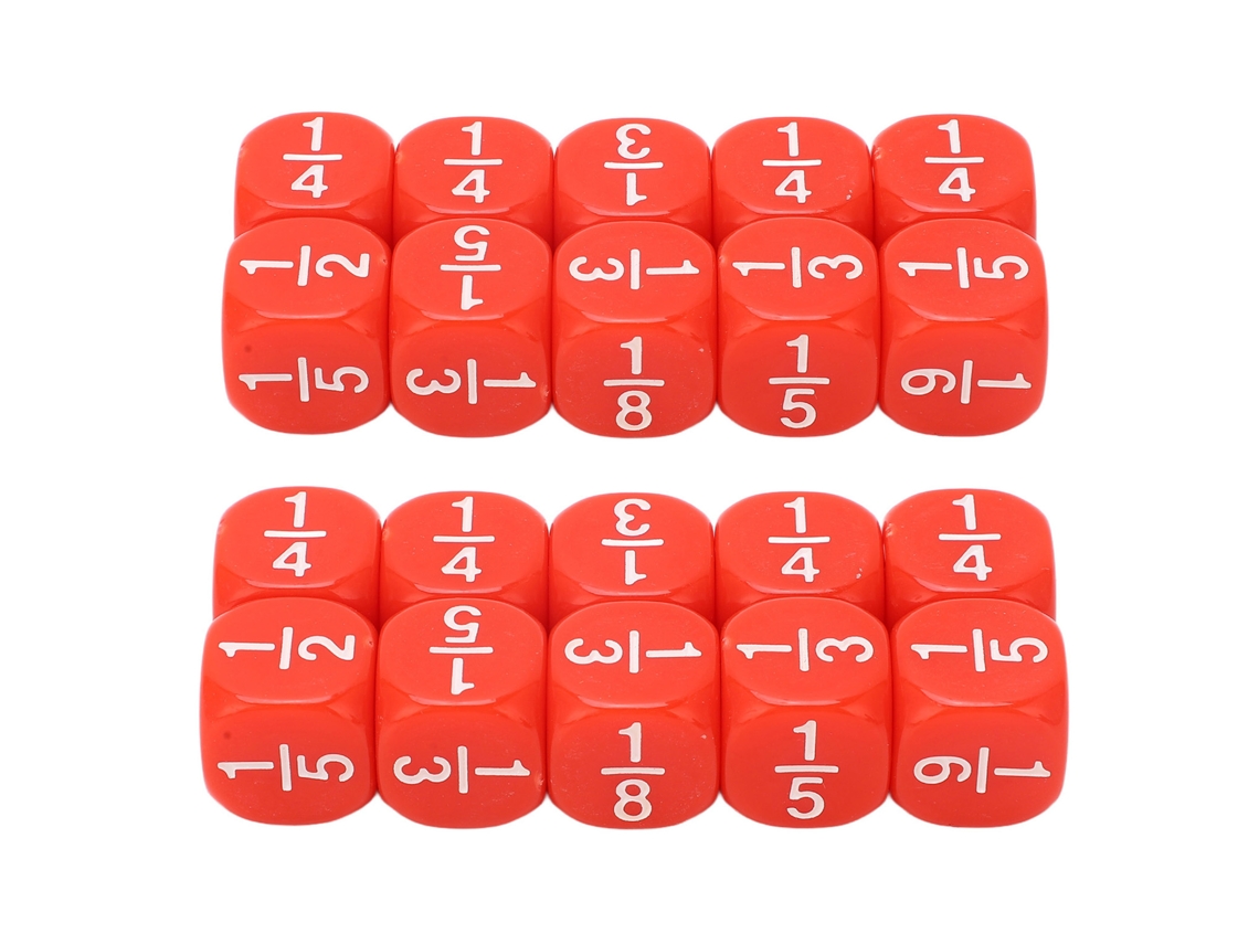 20 Dados de Fração para Aula Plástico 6 Lados Acessórios de Jogo Mesa para Prática de Matemática Infantil Vermelho S/MARCA