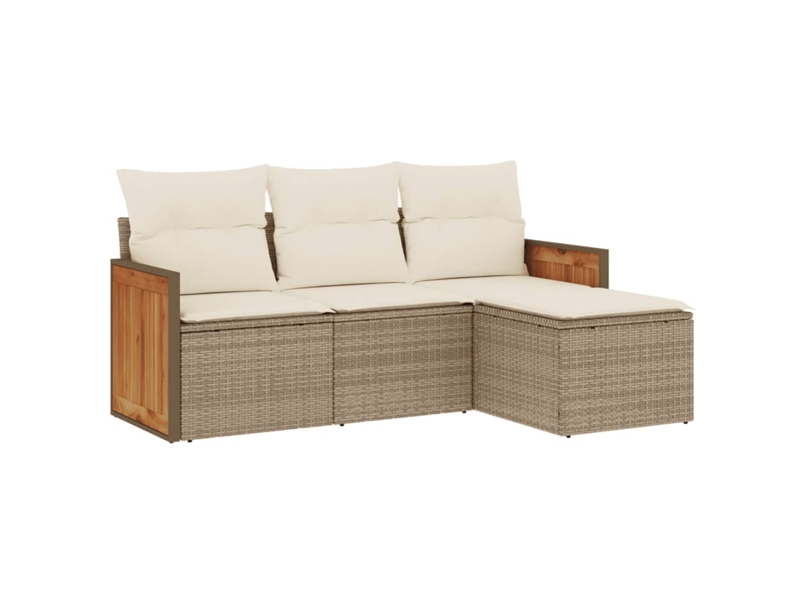 Conjunto de 4 Sofás para Jardim com Almofadões Vime Pe Bege MAISON EXCLUSIVE (4 pcs)