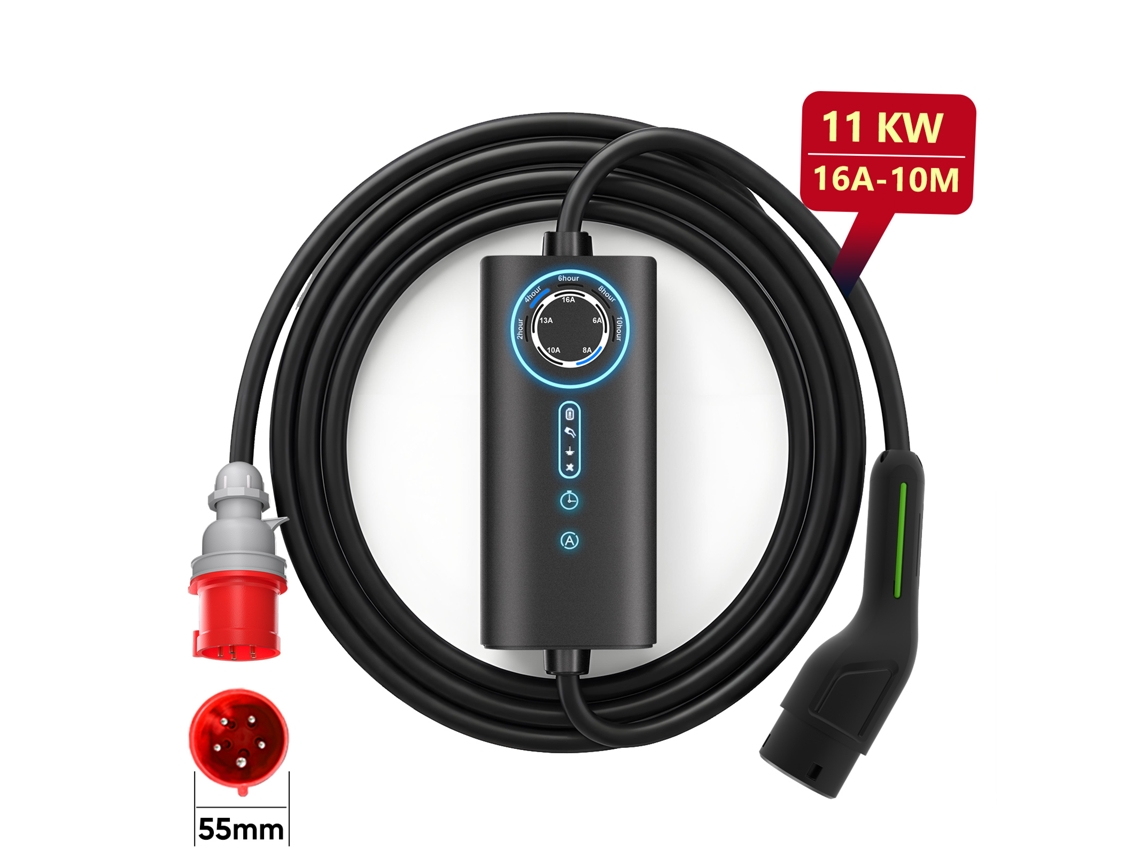 Ev Carregador HEXINEX 11kw, Tipo 2, 10 M, Trifásico, 6 16 A, Potência de Carregamento Ajustável, Ip65, Resistente À Água.
