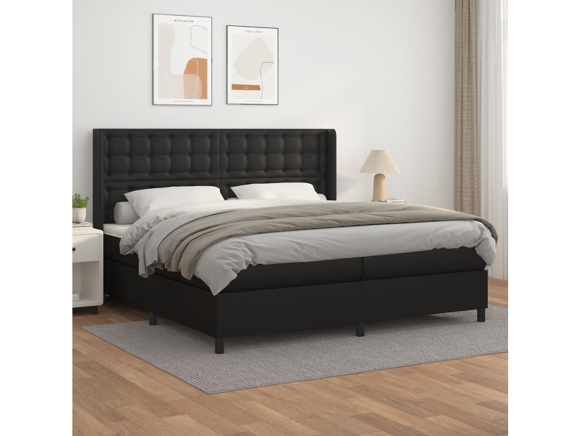 Vidaxl Cama Com Molas/colchão 200x200 Cm Couro Artificial Preto