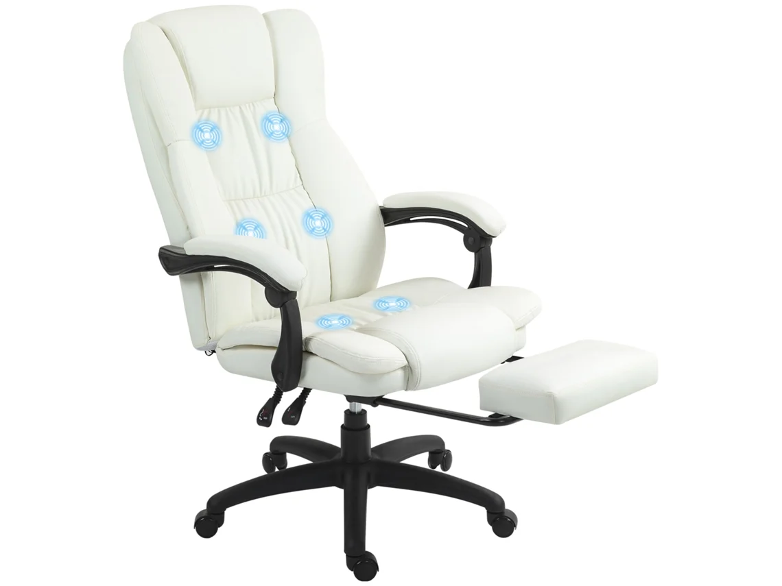 Cadeira de Escritório com Massagem Pu, Pp, Espuma e Nylon Cor Creme Branco 68,5x68,5x113-121cm Vinsetto