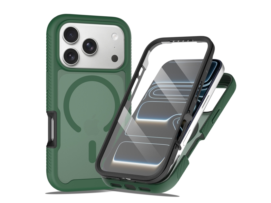 Capa Para Iphone 18 Pro Max, Proteção 360°,compatível Com Magsafe, Protetor De Ecrã De Vidro Temperado Integrado Verde Hibbent