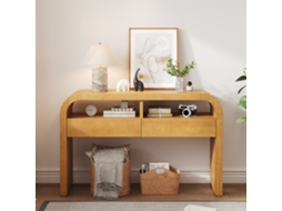 Mesa Console Entrada Natural Estreita Com Gavetas, Frente Curva, Pés Ajustáveis Cs