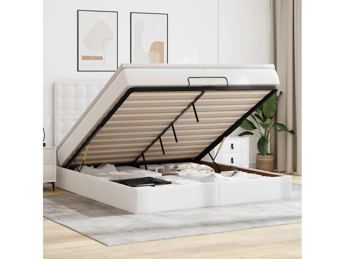Vidaxl Estrutura De Cama Otomana Com Colchão Branco Couro Falso