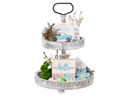 Conjunto De Decoração De Mesa Laxiscreed Com Caminhão De Páscoa, Coelho, Bandeja E Palhinha, 5 Peças