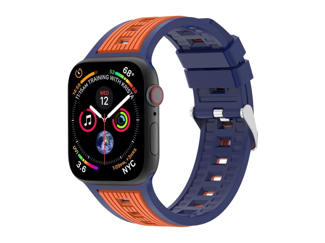 Bracelete para Apple Watch 42/41/40/38mm Silicone com Listras Verticais em Dois Tons Azul Marinho + Laranja XIAOMOYU