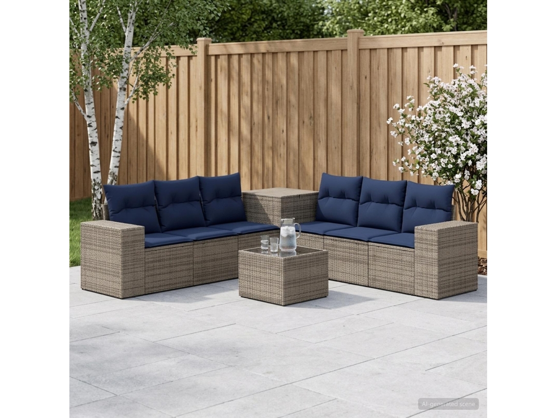 Vidaxl Conjunto De Sofás 8 Unid. Cinza E Azul Marinho
