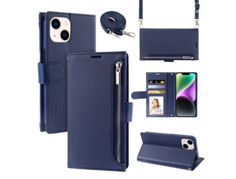 Capa Pega Para Iphone 14 Plus Hanman Pele Sintética Azul