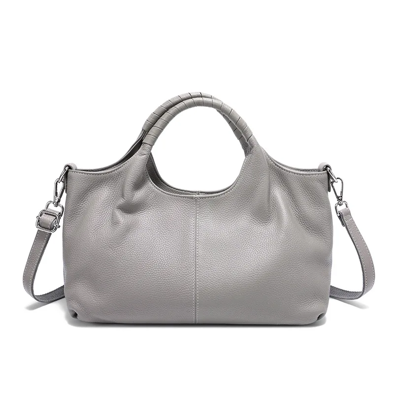 (1537-cinza) Bolsa De Ombro Feminina De Luxo, Grande Capacidade, 100% Em Couro Genuíno.