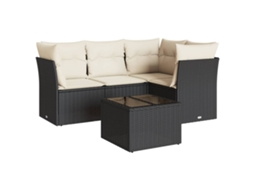 Conjunto de 5 sofás de jardim com almofadões Vime Pe Preto MAISON EXCLUSIVE (5 peças)
