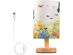 Abajur De Cabeceira Borboleta Com Flores Silvestres Para Quarto, Portas De Carregamento Usb C, Luminária De Mesa
