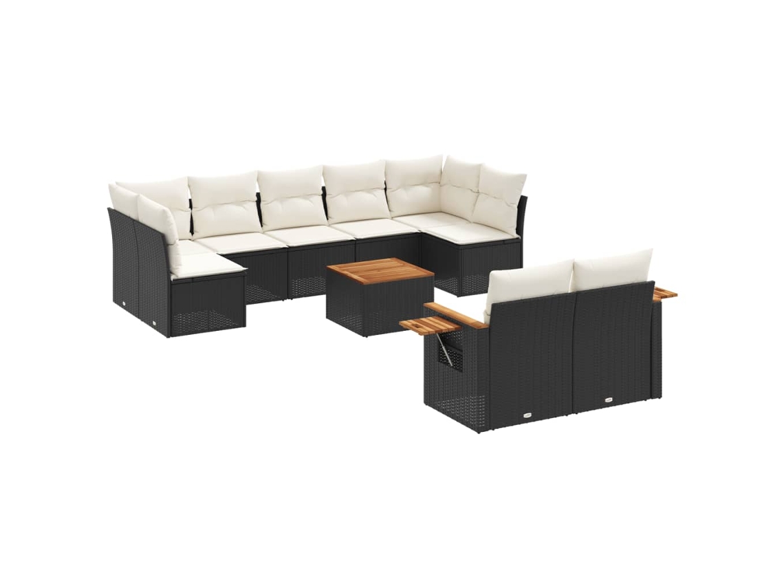 Conjunto de 10 Sofás de Jardim com Almofadões Vime Pe Preto MAISON EXCLUSIVE