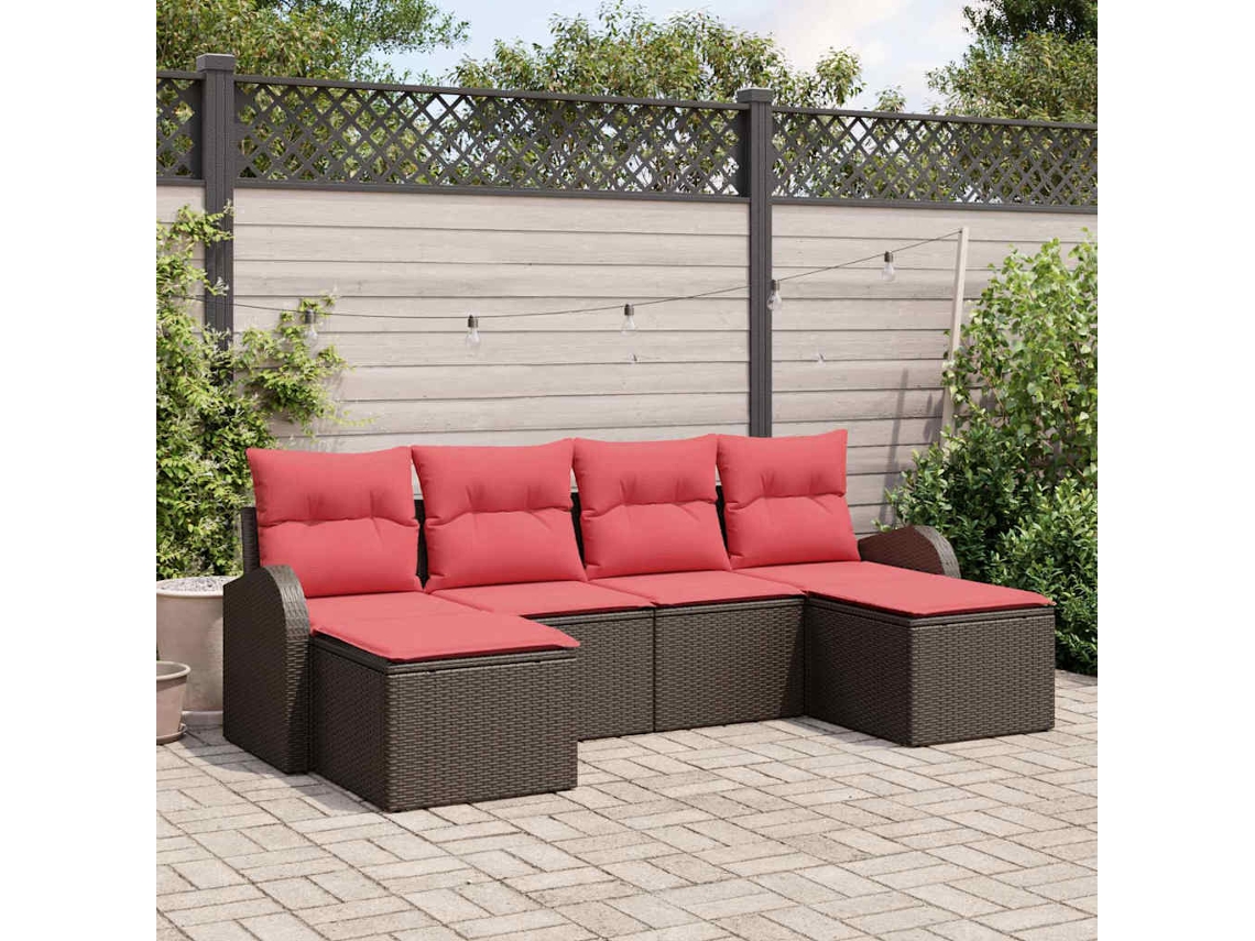 Vidaxl Conjunto De Sofás 6 Unid. Marrom E Vermelho Vime Pe