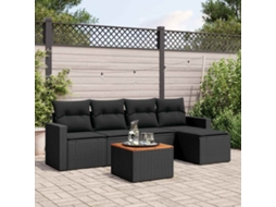 Vidaxl 6 Pcs Conjunto Sofás De Jardim C/ Almofadões Vime Pe Preto