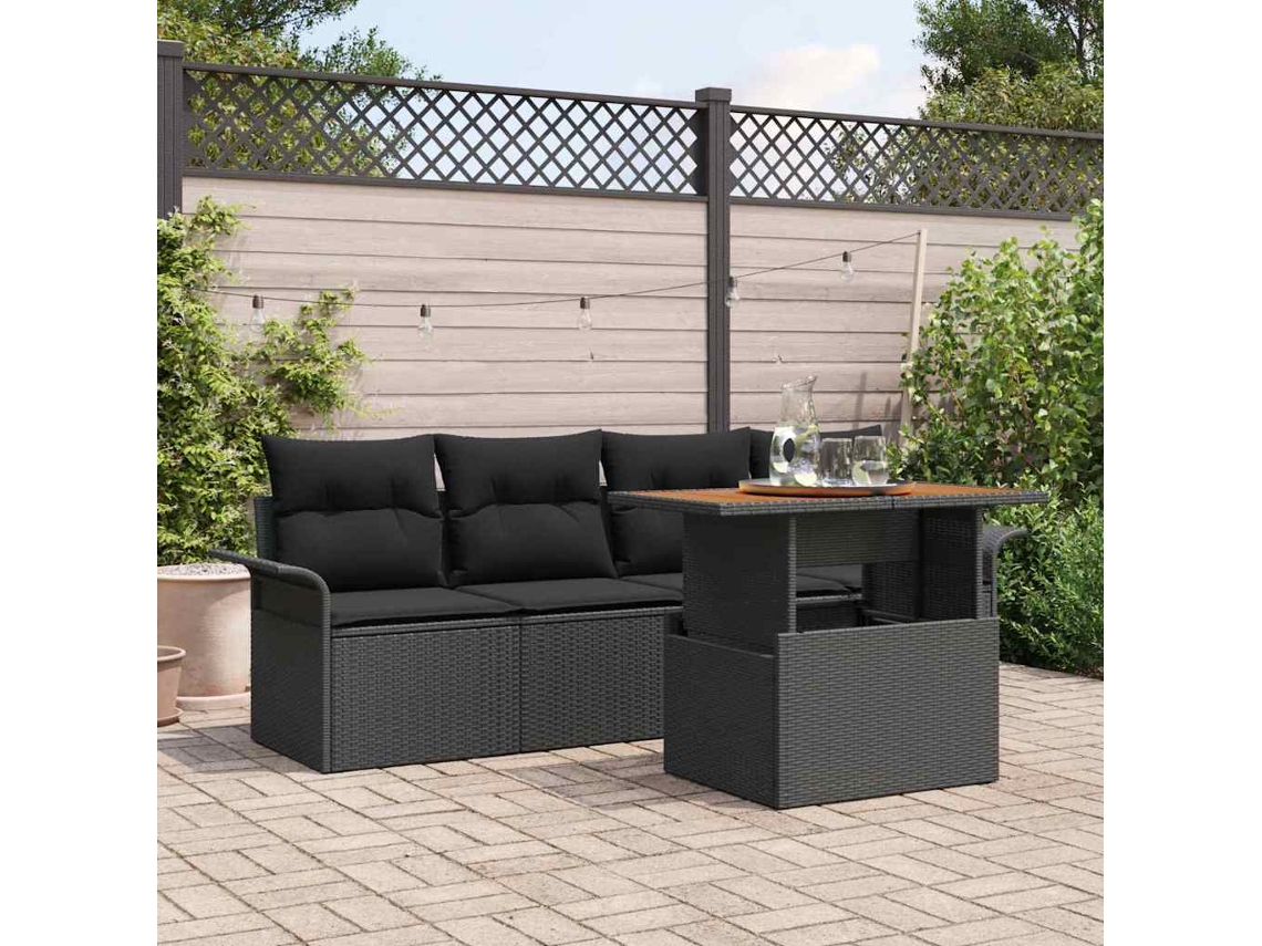 Vidaxl Conjunto De Sofá De Jardim 5 Unid. Preto Vime Pe