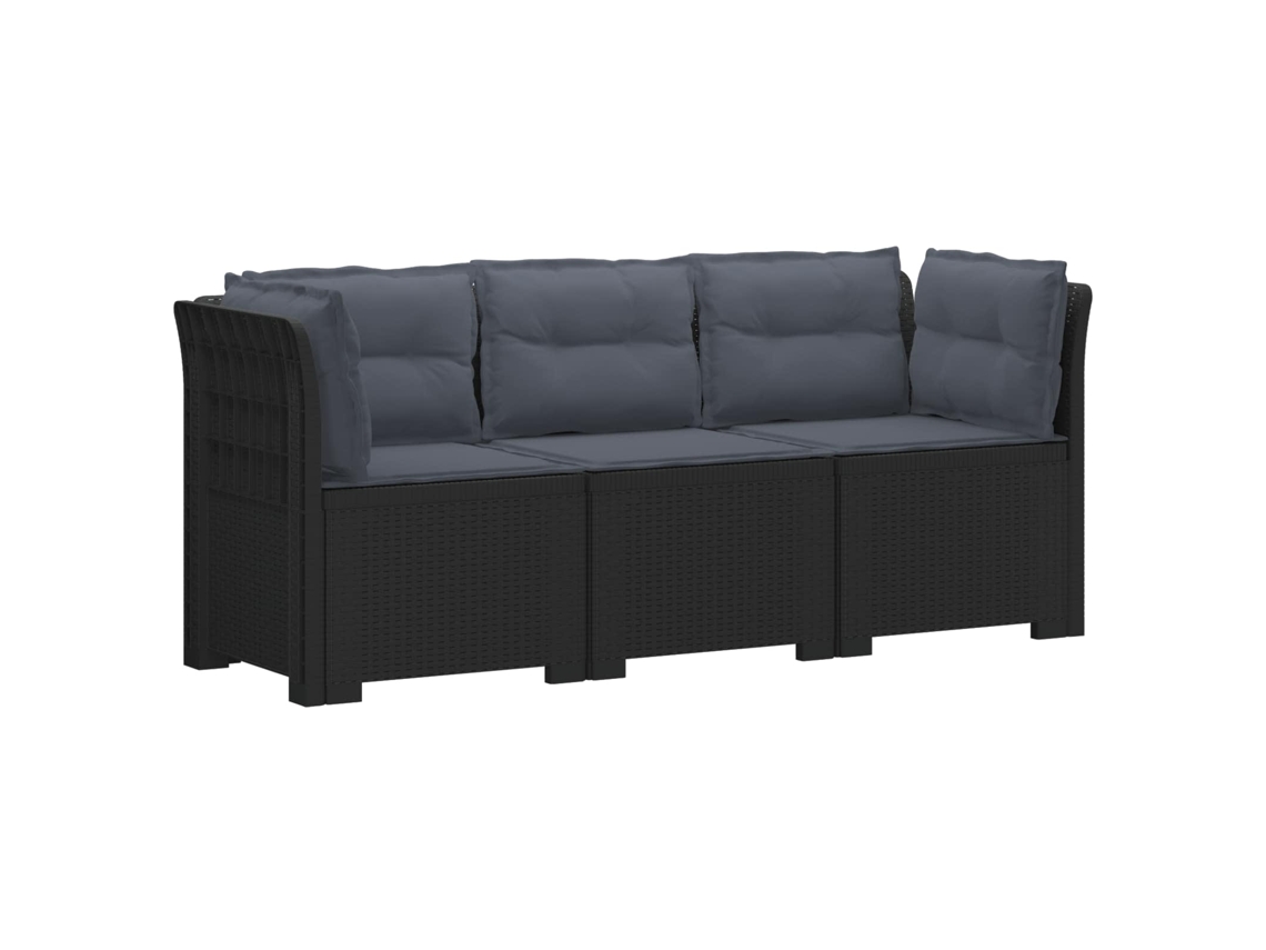 Vidaxl Sofá De Jardim 3 Lugares Com Almofadas Visual Rattan Pp