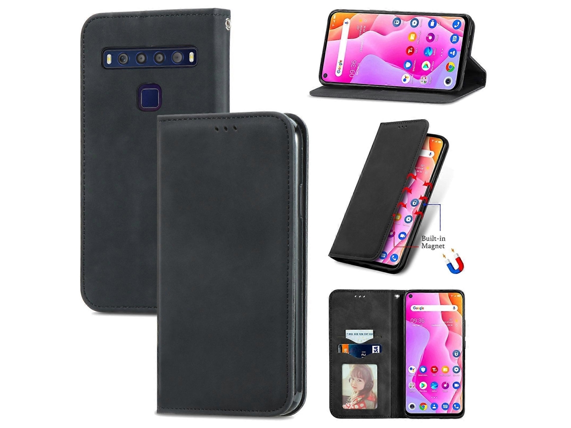 Capa De Couro Com Flip Horizontal Magnético Para Tcl 10l Retro Skin Feel