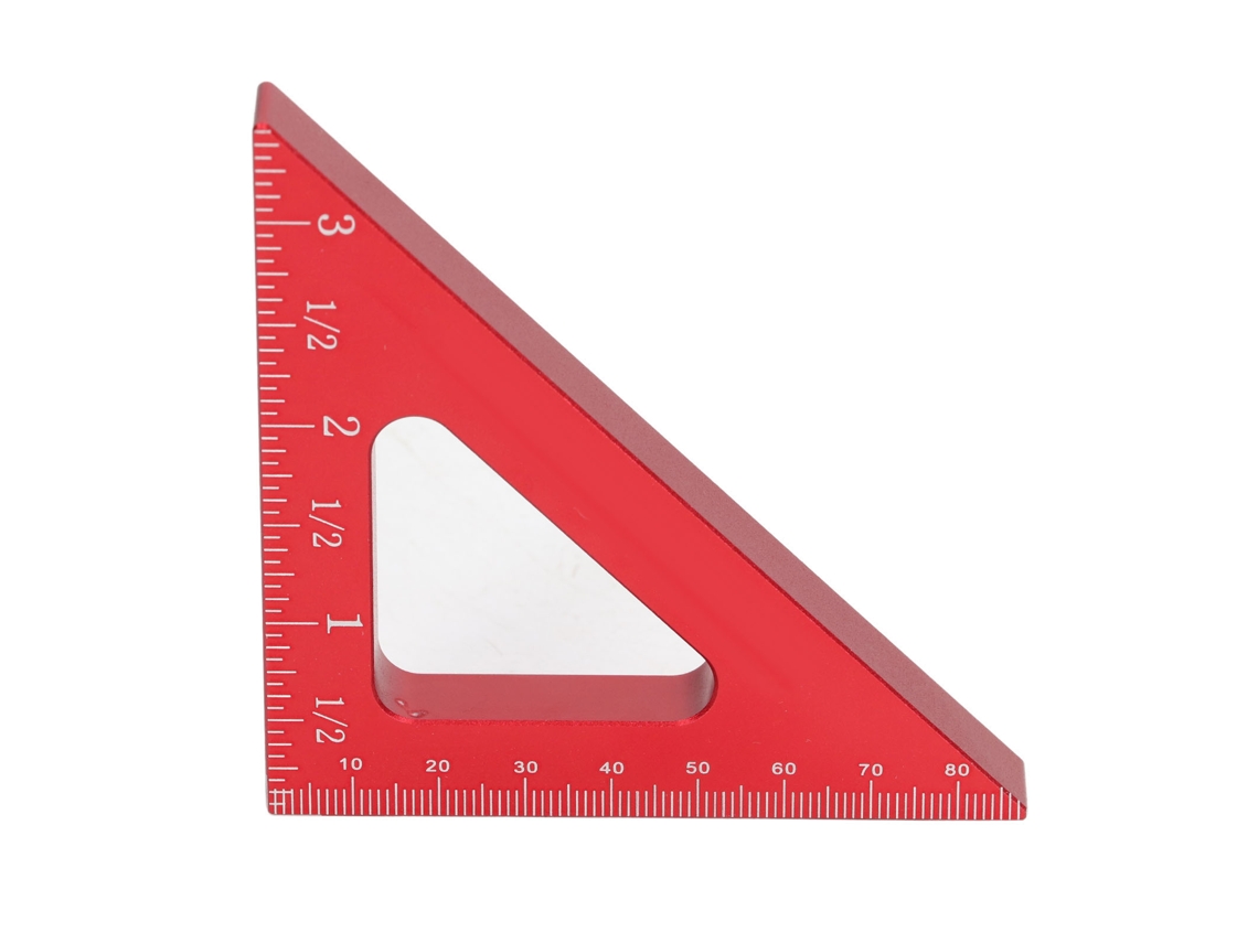 REGRA triangular de marcenaria YURU com medidas em polegadas e métricas 90 e 45 graus