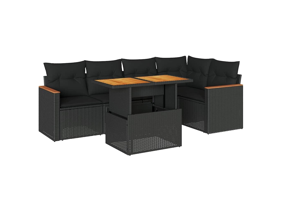 Conjunto de 6 Sofás de Jardim com Almofadões Vime Pe/acácia Preto MAISON EXCLUSIVE (N/A)